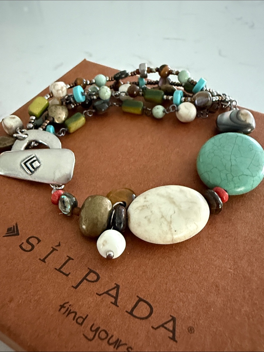 Silpada Sterling Silver, Turquoise, Howlite, Tigers Eye, Bronzite Bracelet B1992 - Picture 4 of 9